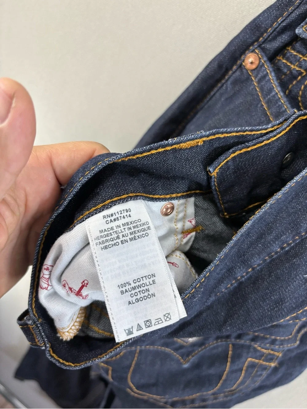 True Religion Men Jeans Straight Sz 34X34 Dark Denim Flip Flap Pockets